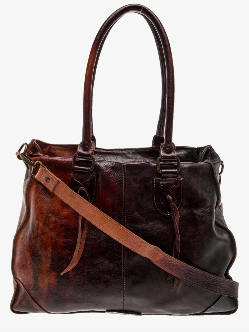BED|STÜ Bruna Three-Tone Teal Brown Cognac Leather Tote Crossbody - Picture 4 of 4